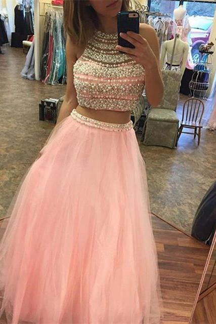  Evening Dresses, Prom Dresses,Party Dresses,New Arrival Prom Dress,Modest Prom Dress,long pink mermaid prom dresses,two piece prom gowns with pearl beaded,sexy prom dress