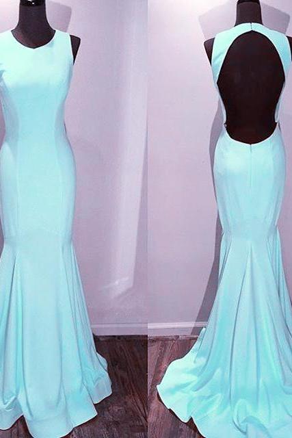 Evening Dresses, Prom Dresses,party Dresses, Prom Dress,modest Prom Dress,light Blue Satin Backless Mermaid Prom Dresses 2017