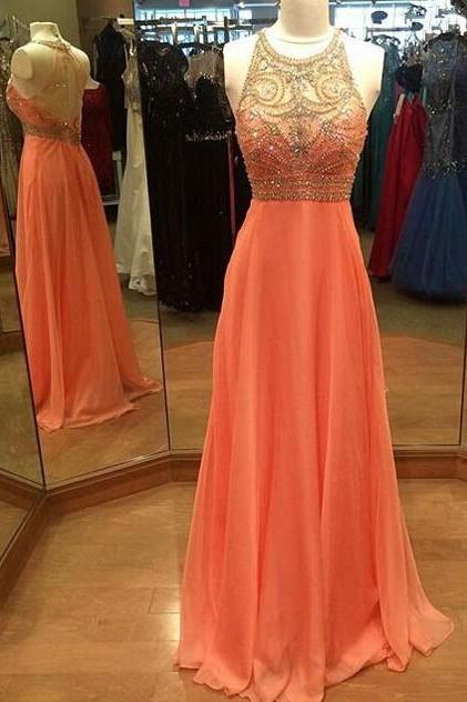 Evening Dresses, Prom Dresses,party Dresses, Prom Dress,modest Prom Dress,long Prom Dresses Sleeveless Backless Sweep Train Chiffon With