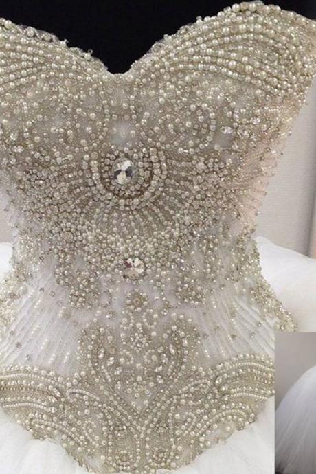 Wedding Dresses, Wedding Gown,fully Crystal Beaded Sweetheart Tulle Ball Gowns, Wedding Dress 2017