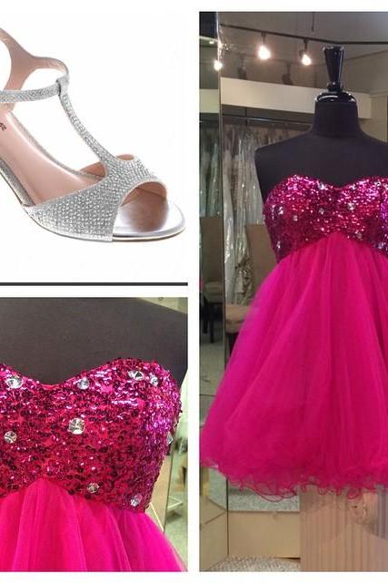 Homecoming Dresses, Pink Sequins Beaded Sweetheart Prom Dresses ,short Homecoming Dress 2017