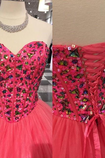 Prom Dress,modest Prom Dress,sequin Beading Sweetheart Bodice Corset Tulle Ball Gowns Prom Dress 2017