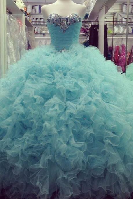  Evening Dresses, Prom Dresses,Party Dresses,New Arrival Prom Dress,Modest Prom Dress,Gorgeous Beaded Sweetheart Organza Ruffles Ice Blue Quinceanera Dresses Ball Gowns 2017