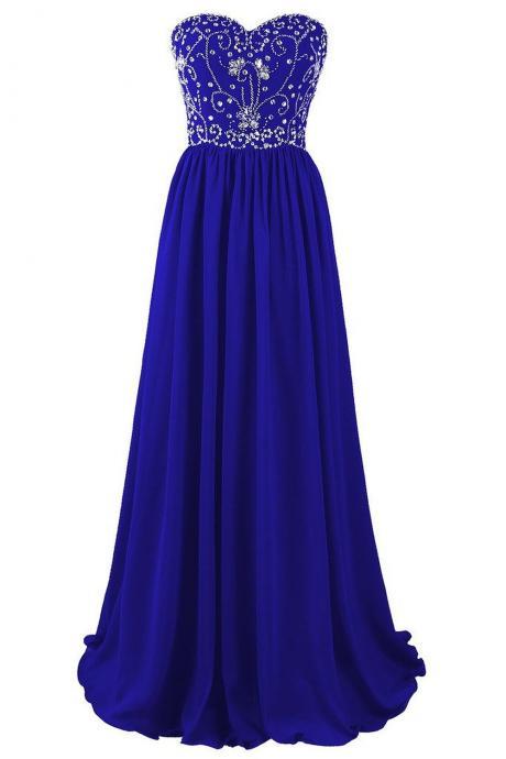 Evening Dresses, Prom Dresses,party Dresses,beautiful Blue Chiffon Beaded A-line Prom Dresses 2017, Blue Long Prom Gowns, Party Dresses, Evening