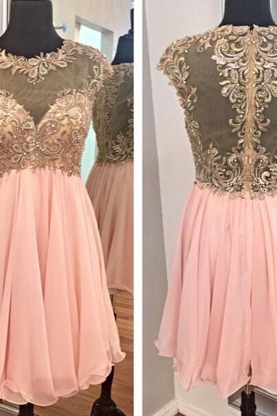 Pink Chiffon Short Homecoming Dresses, Beaded Party Dresses Appliques Cocktail Dresses ,sexy Graduation Dresses For Teens Plus Size,homecoming