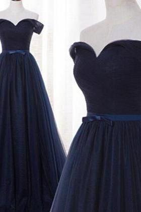Evening Dresses, Prom Dresses,party Dresses,navy Blue Prom Dress,pretty Prom Dresses,tulle Bridesmaid Gown,simple Bridesmaid Dress,off The