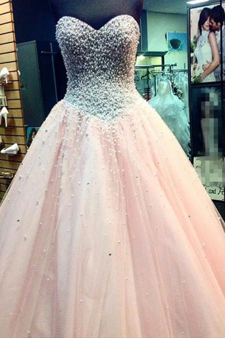 Evening Dresses, Prom Dresses,party Dresses, Arrival Prom Dress,modest Prom Dress,elegant Pearl Beaded Sweetheart Ball Gown Prom Quinceanera