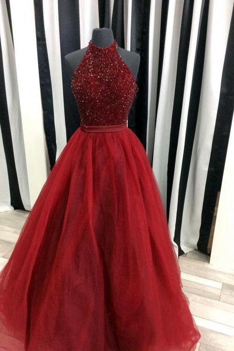 Evening Dresses, Prom Dresses,party Dresses, Prom Dress,modest Prom Dress,sparkly Beaded Halter Long Organza Ball Gowns Prom Dress, 2017