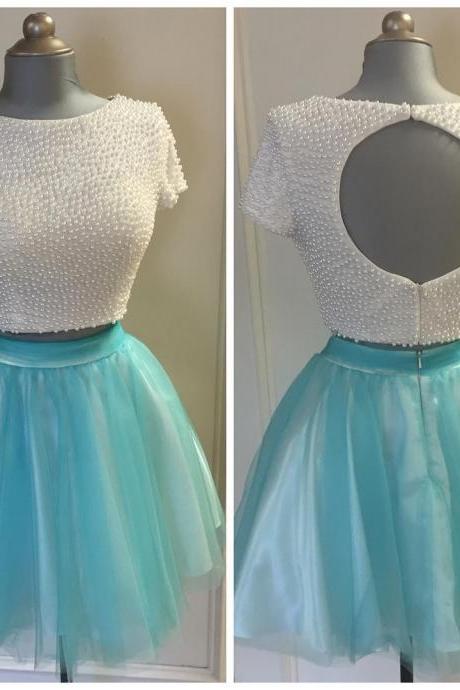 Pearl Beaded Homecoming Dresses,two Piece Homecoming Dresses,turquoise Party Dress,short Prom Dresses 2017,homecoming Dresses
