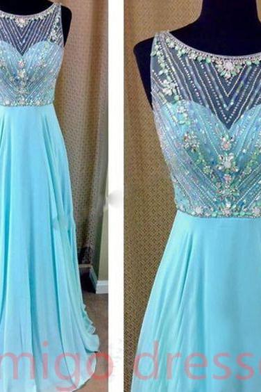 Evening Dresses, Prom Dresses,party Dresses,prom Dress, Prom Dresses, Prom Dresses,fashion Sky Blue Long Prom Dresses 2016 Real O Neck Crystal