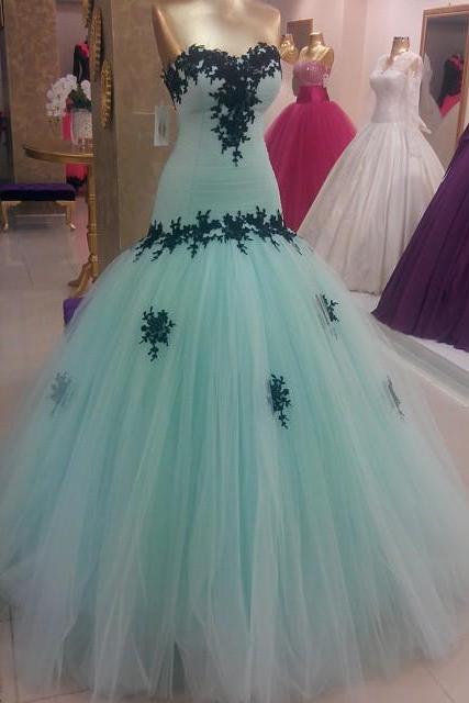 Evening Dresses, Prom Dresses,party Dresses,prom Dress, Prom Dresses, Prom Dresses,black Lace Appliques Tulle Sweetheart Mermaid Prom Evening