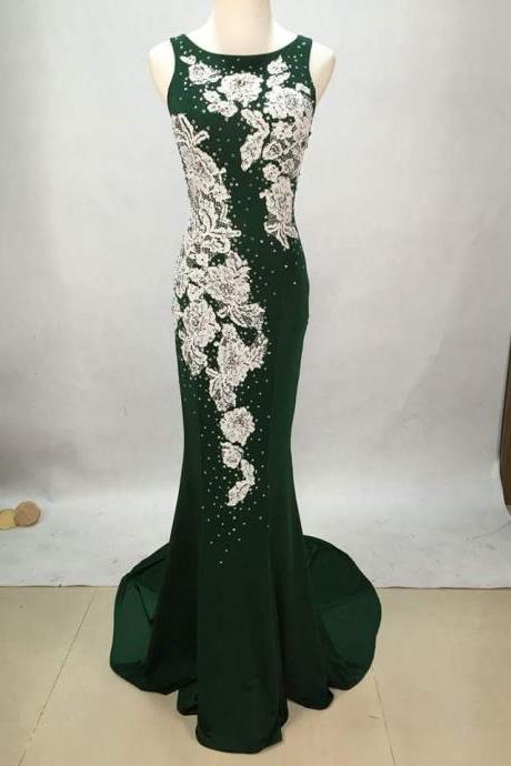 Evening Dresses, Prom Dresses,party Dresses,prom Dress, Prom Dresses, Prom Dresses,prom Dresses,sexy White Lace Applique Green Chiffon Long Prom