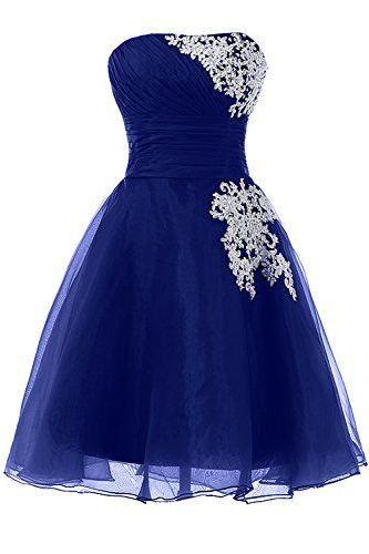 Evening Dresses, Prom Dresses,party Dresses,prom Dress, Prom Dresses, Prom Dresses,lovely Blue Short Ball Gown Organza Prom Dress With Lace
