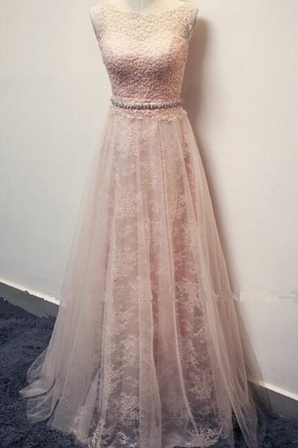 Evening Dresses, Prom Dresses,party Dresses,2017 Style Prom Dress Blush Pink Lace Evening Gowns