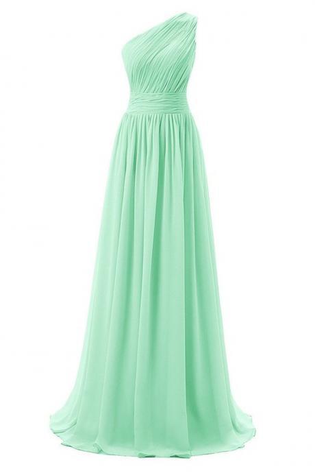 Evening Dresses, Prom Dresses,party Dresses,beautiful Handmade Mint Green Long Prom Dresses, One Shoulder Bridesmaid Dresses, Mint Green