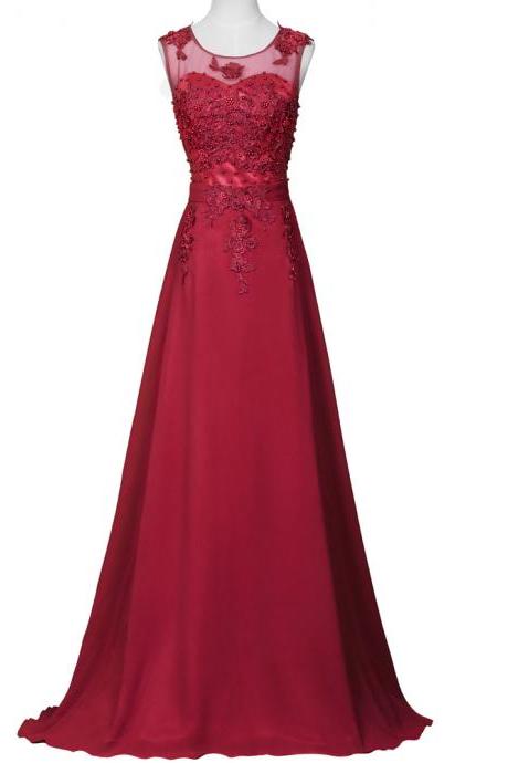 Red Lace Appliqués And Beaded Embellished Sweetheart Illusion Floor Length A-line Formal Dress, Prom Dress
