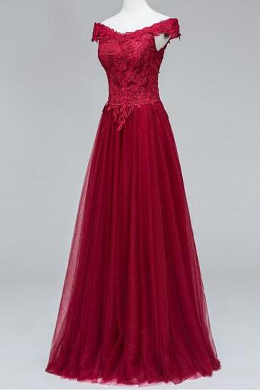 Evening Dresses, Prom Dresses,party Dresses,beautiful Tulle Wine Red Off Shoulder Prom Dresses, Long Prom Dresses 2017, Party Gowns