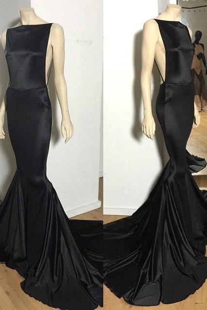 Prom Dresses,evening Dress,party Dresses,black Sexy Long Open-back Mermaid Court-train Evening Dress Evening Dresses