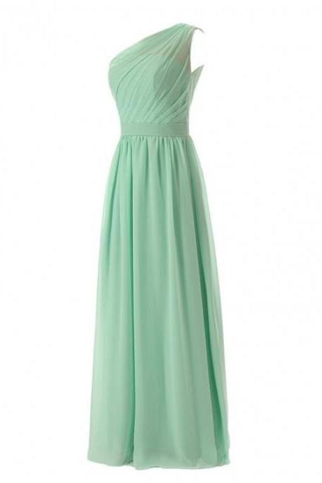 Prom Dresses,evening Dress,party Dresses,simple Mint One Shoulder Sleeveless Ankle-length Pleats Bridesmaid Dress