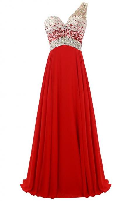 Embellished Prom Dresses, Beaded Prom Dress, Long Prom Dress, Chiffon Prom Gown, Charming Red Prom Dress, Evening Dresses, Prom Dress For Teens,