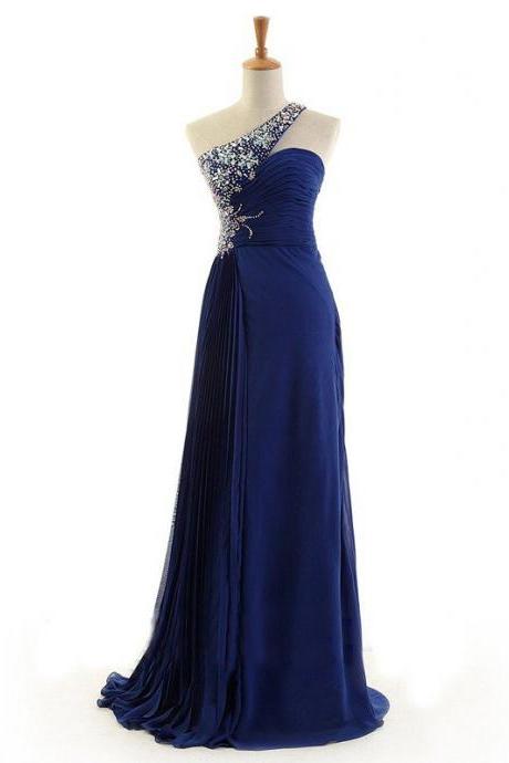 Prom Dress,royal Blue Prom Dress,one Shoulder Prom Dress,sexy Evening Gowns,party Dress,chiffon Prom Dress,long Prom Dresses,2017 Prom