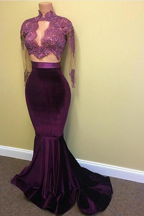 High Neck Prom Dress, Purple Mermaid Prom Dresses,evening Dress,high Quality Graduation Dresses,wedding Guest Prom Gowns, Formal Occasion