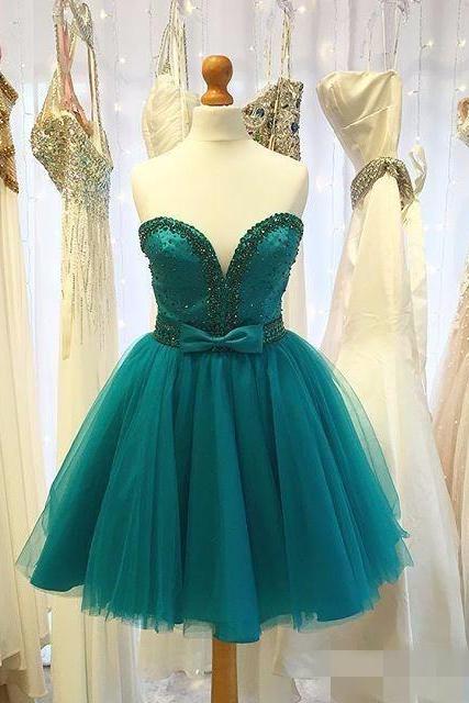 Beads Sweetheart Hunter Green Cocktail Party Dresses 2017