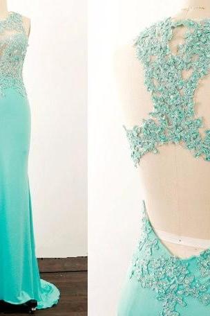 Prom Dresses Neck Sleeveless A Line With Appliques Beaded Chiffon Customize Party Dresses