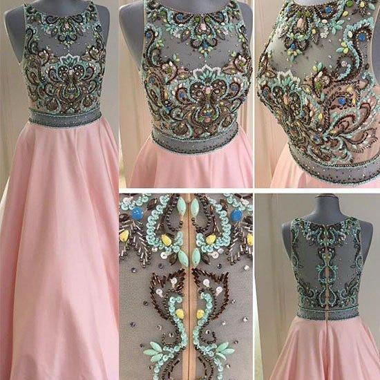 Straps A-Line Beading Rose Wood Evening Prom Dress with Crystal