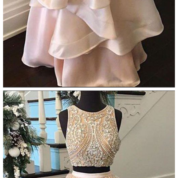 Pink Satins Two Pieces Beading Aline Fulllength Casual Dress