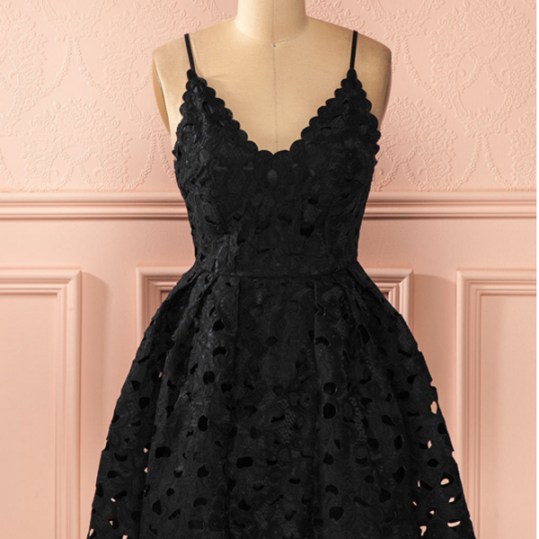 A Line Spaghetti Straps Lace Homecoming Dress main image 1
