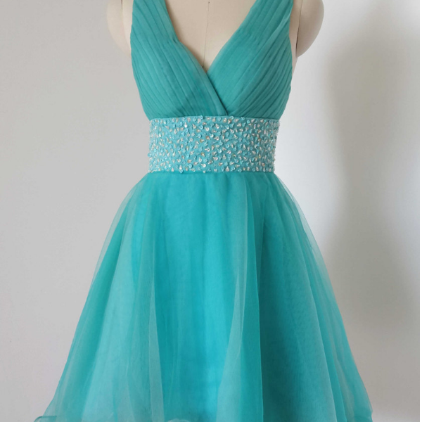 Teal Homecoming Dresses,handmade Homecoming Dresses,v-neck Graduation 