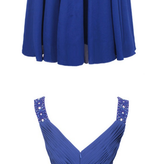 Royal Blue Chiffon Beaded Evening Dresses ,vestido De Festa Sexy Straps ...