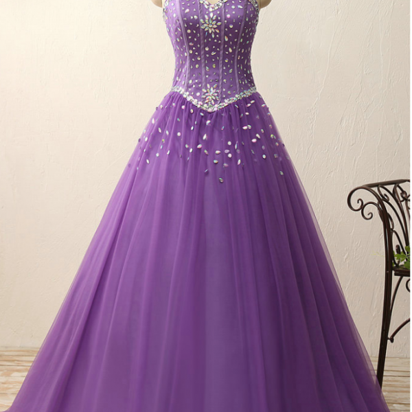 Prom Dresses ,sweetheart Crystal Beads Satin Tulle Floor Length Ball ...