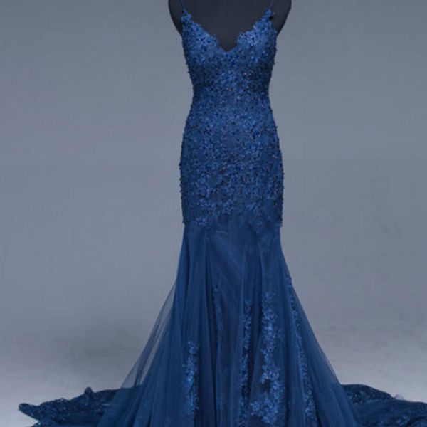 A Dark Blue Mermaid Evening Gown With A Sexy Tulle Gown And A Ball Gown ...