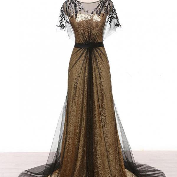 A-Line Chic Ruffle Gown Elegant Evening Attire Gold