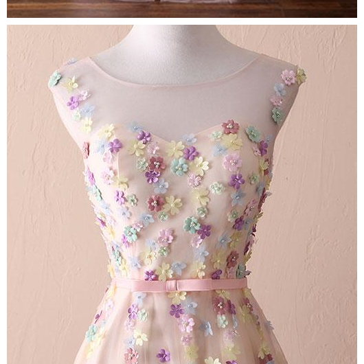 Sleeveless Long Prom Dress With Flowers Cute Evening Party Gowns main image 1