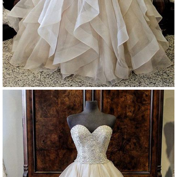 Sexy Dark Champagne Strapless Sweetheart A-line Tulle Long Prom Dress, PD3234