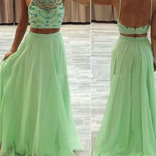 Prom Dresses, Beaded Prom Dresses, Two Piece Prom Dresses,handmade Long Dress For Prom Party on