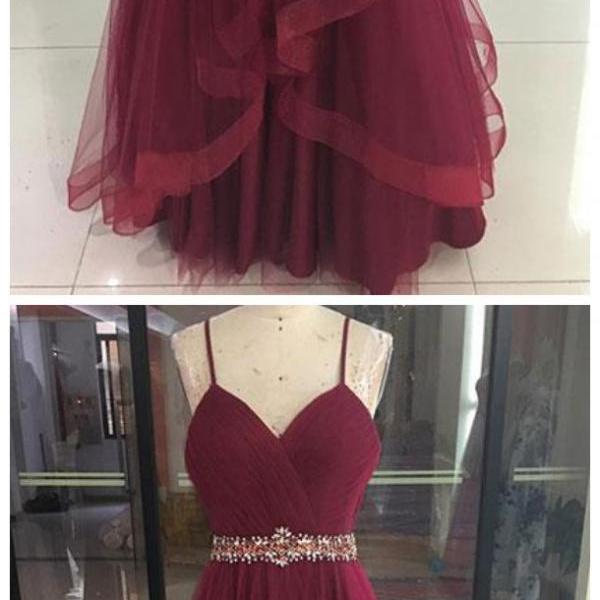 Sexy Burgundy Strapless Evening Dress High Split Y5315 main image 1