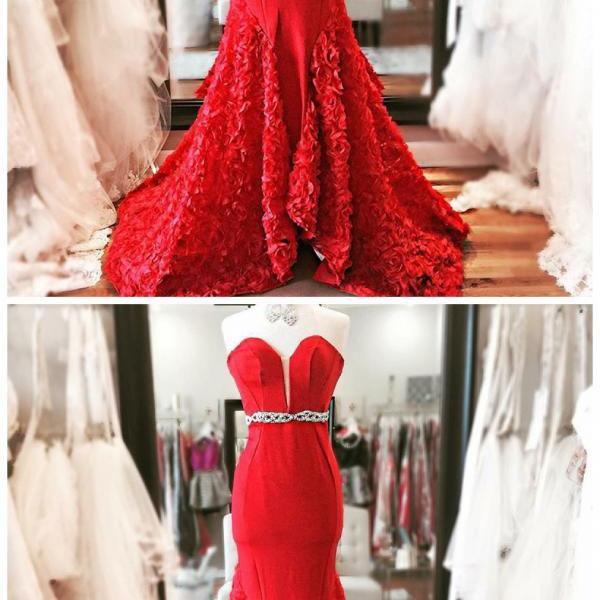 Orange Beaded Mermaid Side Slit Sweep Train Prom Dress