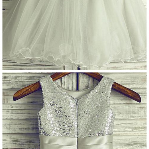 Scoop Neckline Knee-Length Satin/Tulle Flower Girl Dress Olive Green main image 0