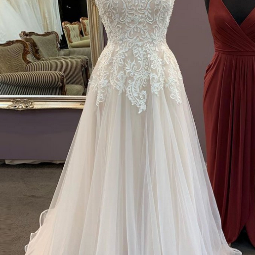 Champange V Neck Open Back Tulle Prom Dress LBQ0165 main image 1