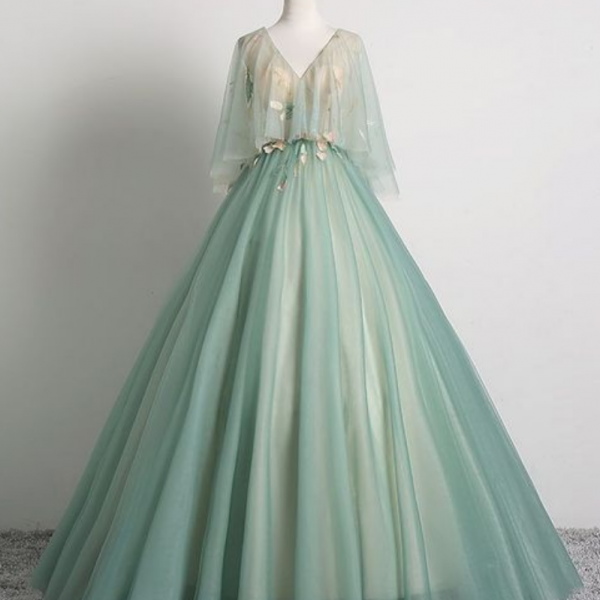 sage green ball gown