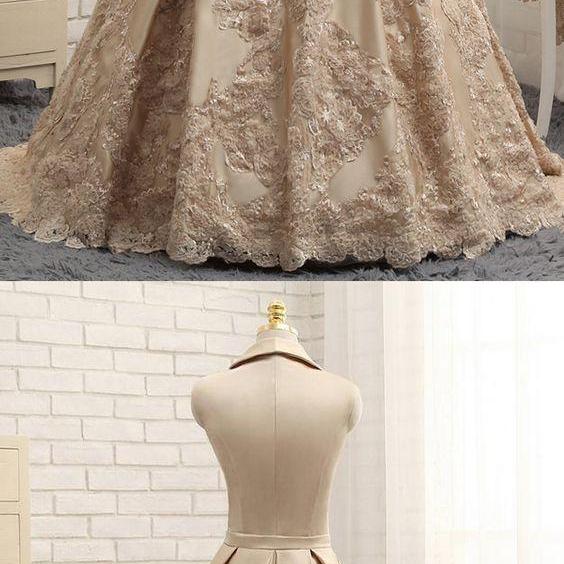 A-line V-neck Cap Sleeves Satin Appliques Lace Prom Gown Long Formal Evening Dresses on Luulla