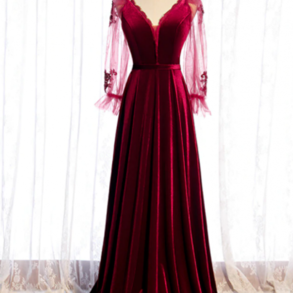 burgundy velvet ball gown