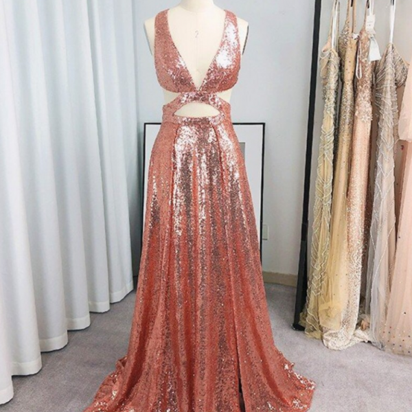A-Line/Princess V-Neck Sleeveless Prom Dresses with Ruffles