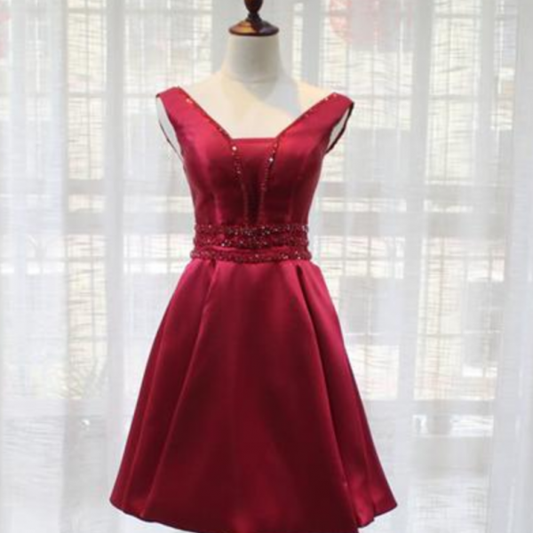 Homecoming Dresses Satin V-neckline Party Dress, Charming Short ...