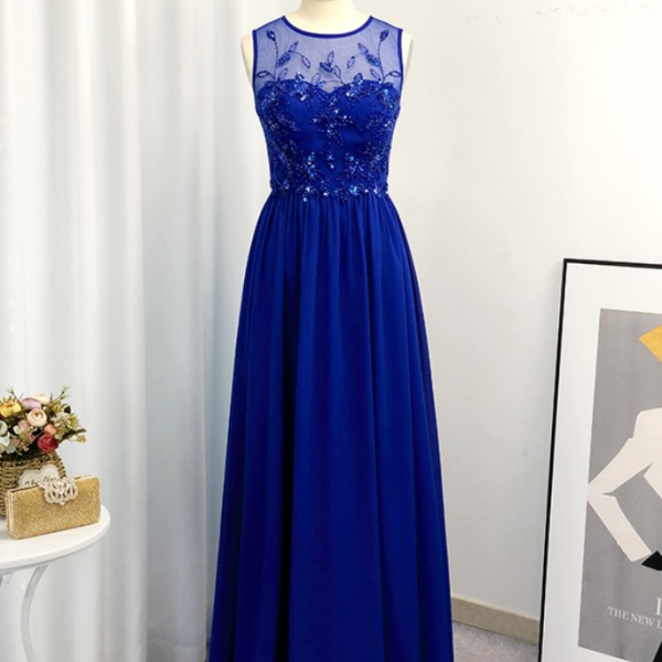 Prom Dresses A-Line/Princess Chiffon Paillette Scoop Sleeveless Floor-Length Dresses