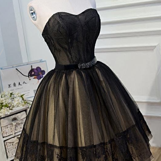 Black Lace Tulle Simple Homecoming Dresses, Pretty Short Party Dresses